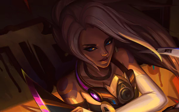 Akali (League of Legends) video game assassin in a dark neon-lit portrait, blades drawn, glowing eyes and purple accents — high-detail 4K Ultra HD PC desktop wallpaper/background.