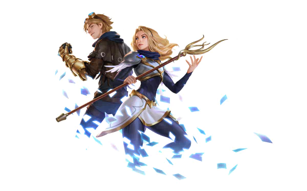 HD PC desktop wallpaper featuring Ezreal and Lux from League of Legends, showcased in a vibrant Legends of Runeterra video game artwork.