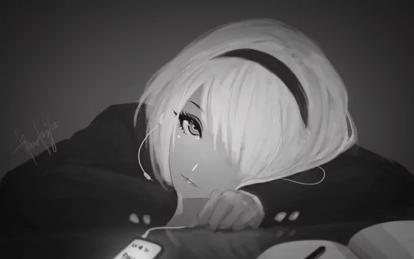 A striking 4K Ultra HD wallpaper featuring YoRHa No.2 Type B from the video game NieR: Automata, showcasing intricate details and a captivating character expression.