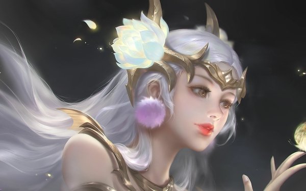 Fantasy Women Crown Horns Flower HD Wallpaper | Background Image