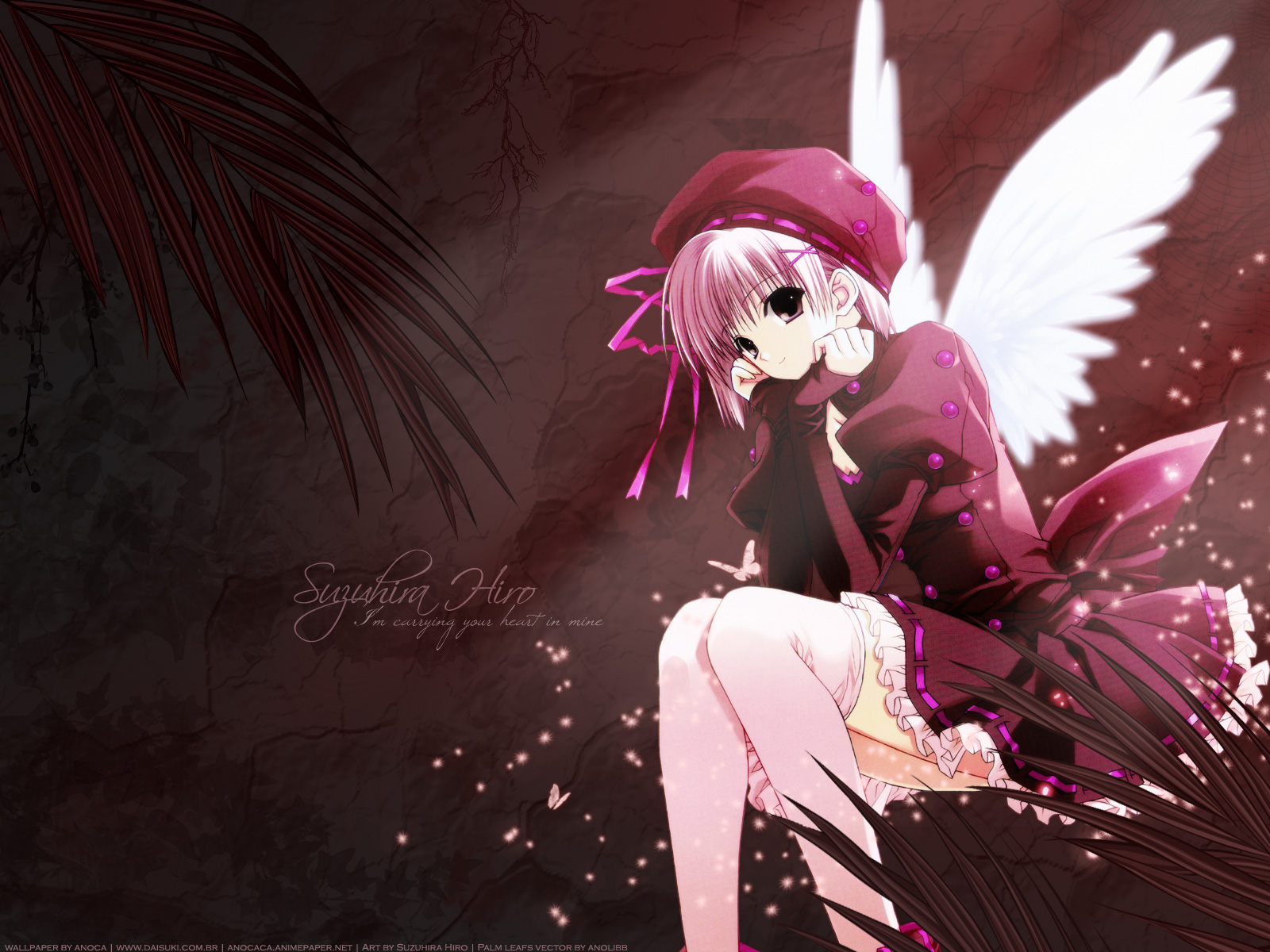 Anime angel with pink hair desktop wallpaper