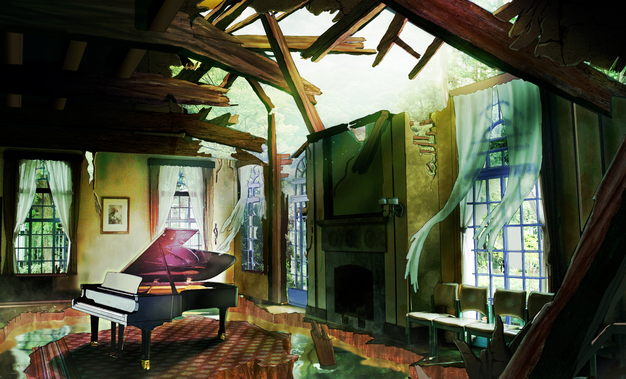 Download Piano Anime Room Anime Room HD Wallpaper by ちょんひろ
