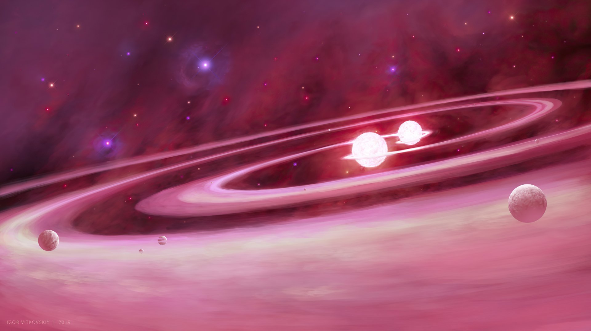 Download Star Planet Pink Sci Fi Space  HD Wallpaper by Igor Vitkovskiy