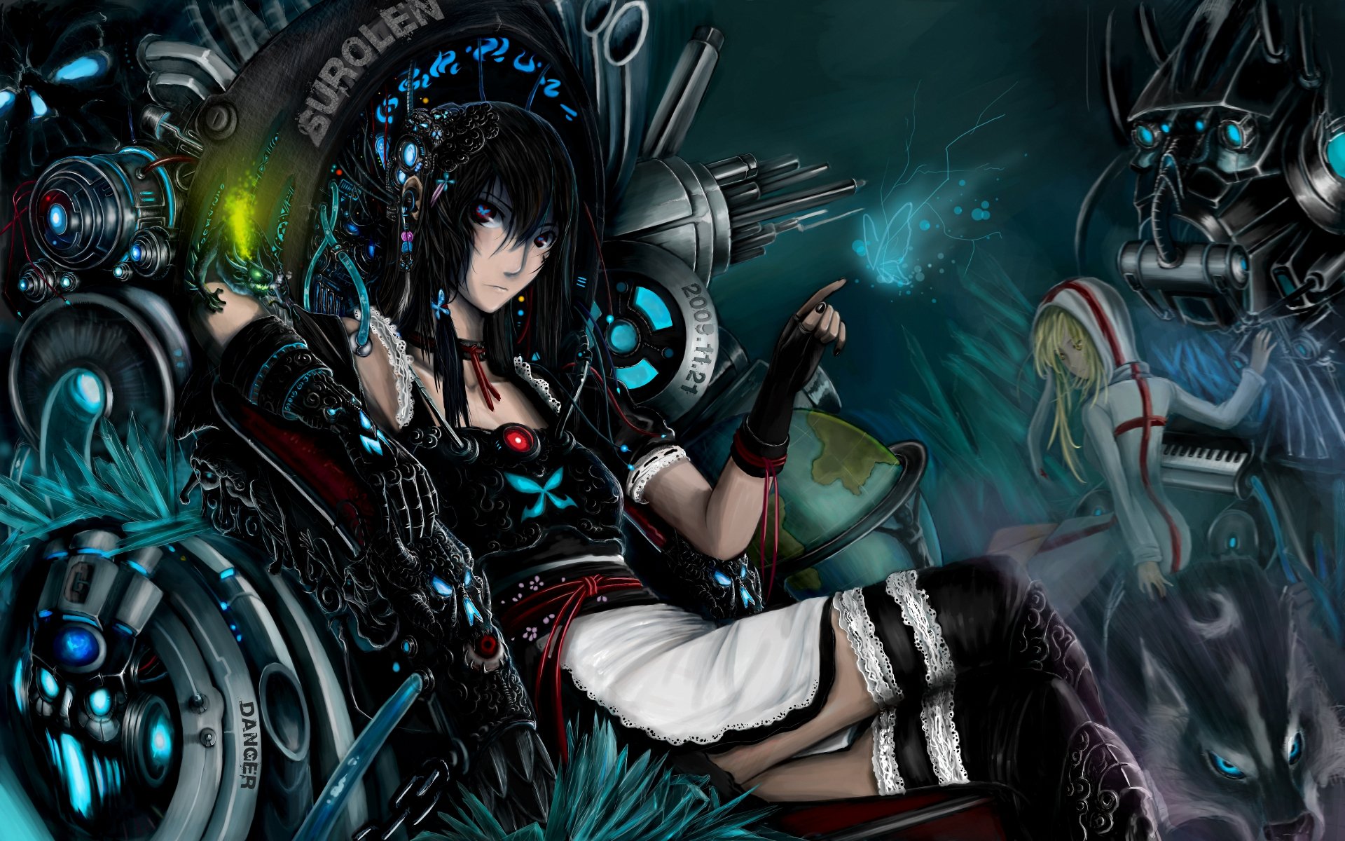 A 4K Ultra HD PC desktop wallpaper featuring White Rock Shooter from the Black Rock Shooter anime, depicted with dark mechanical elements and glowing blue accents.