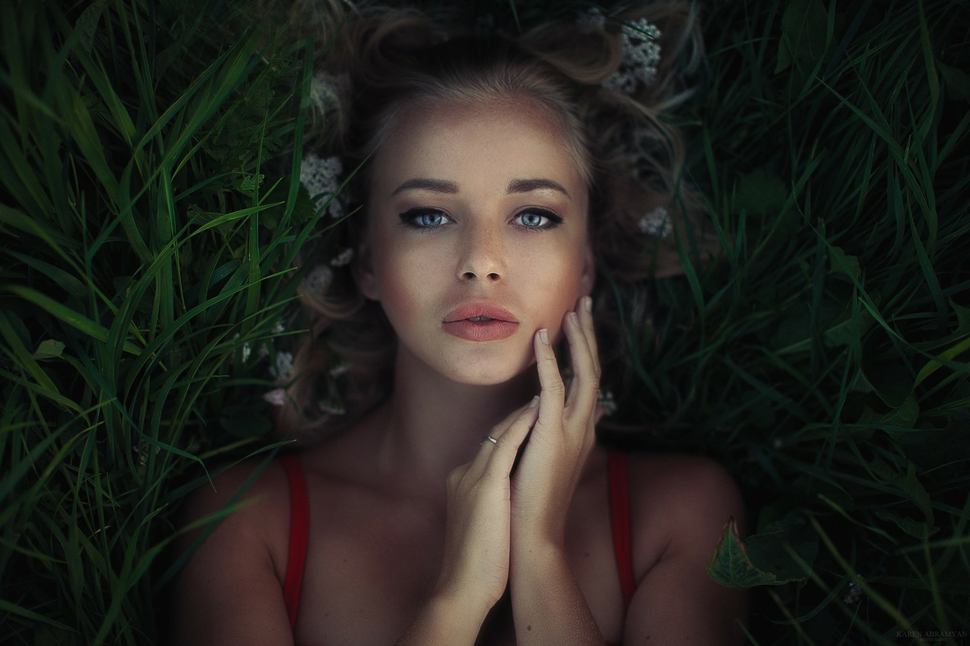 Download Grass Lying Down Woman Model HD Wallpaper