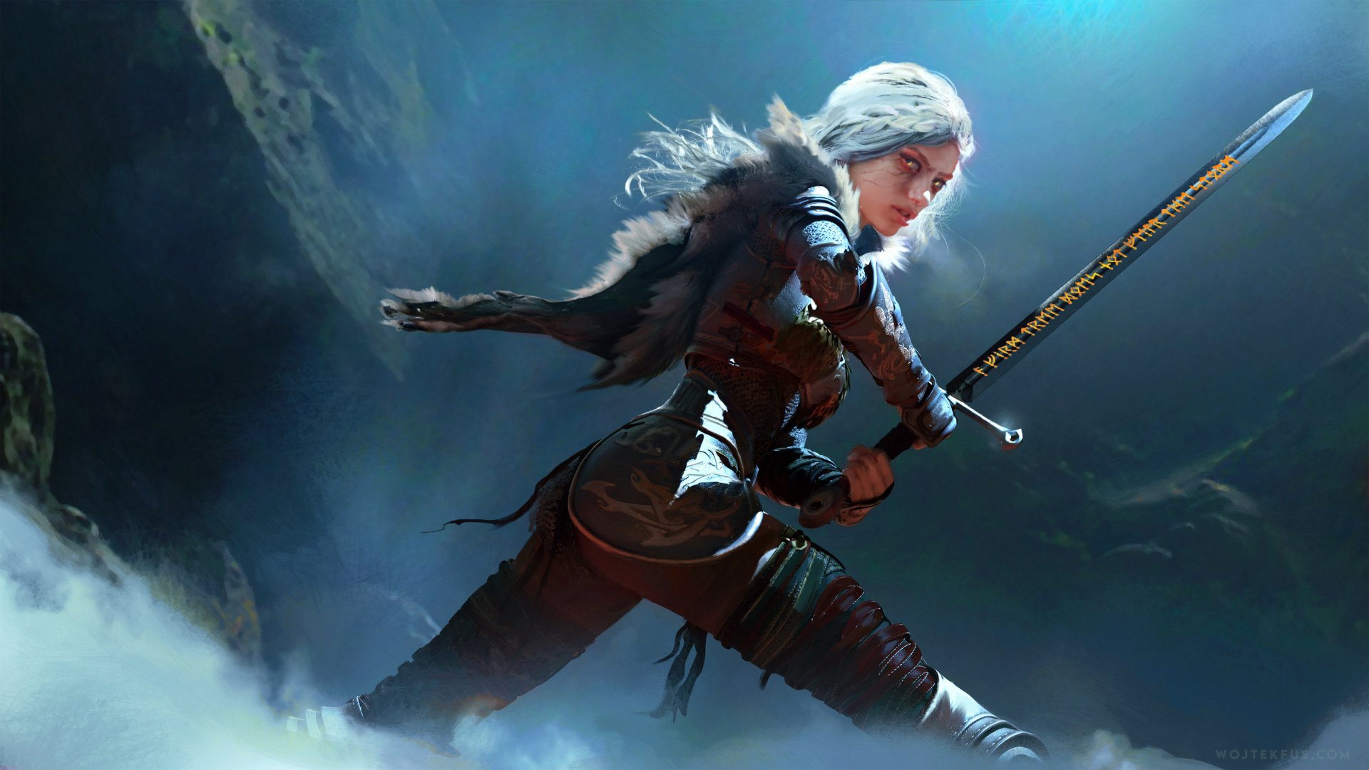 Download Sword White Hair Woman Warrior Fantasy 4k Ultra HD Wallpaper ...