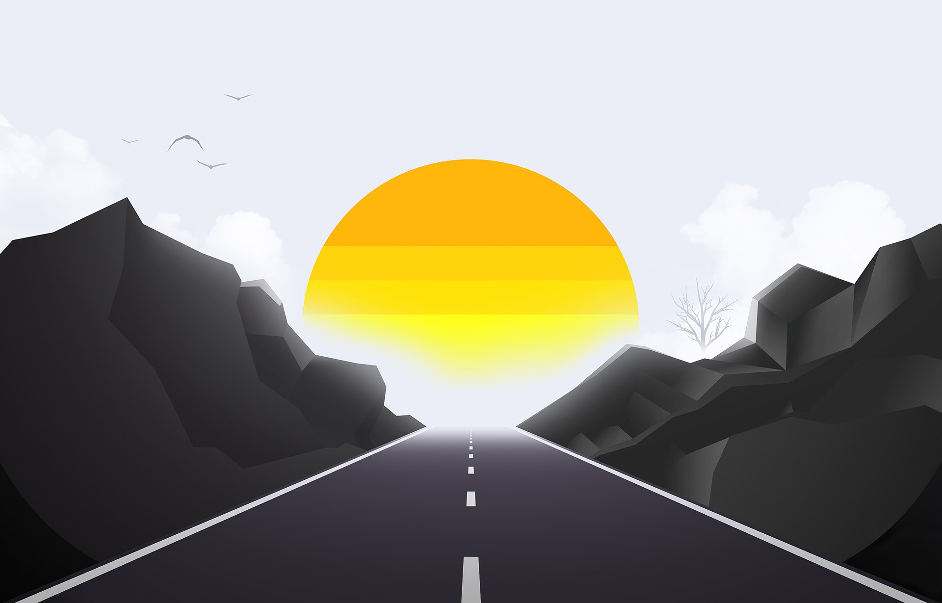 Download Minimalist Sun Road Artistic Sunrise 4k Ultra HD Wallpaper by byrotek