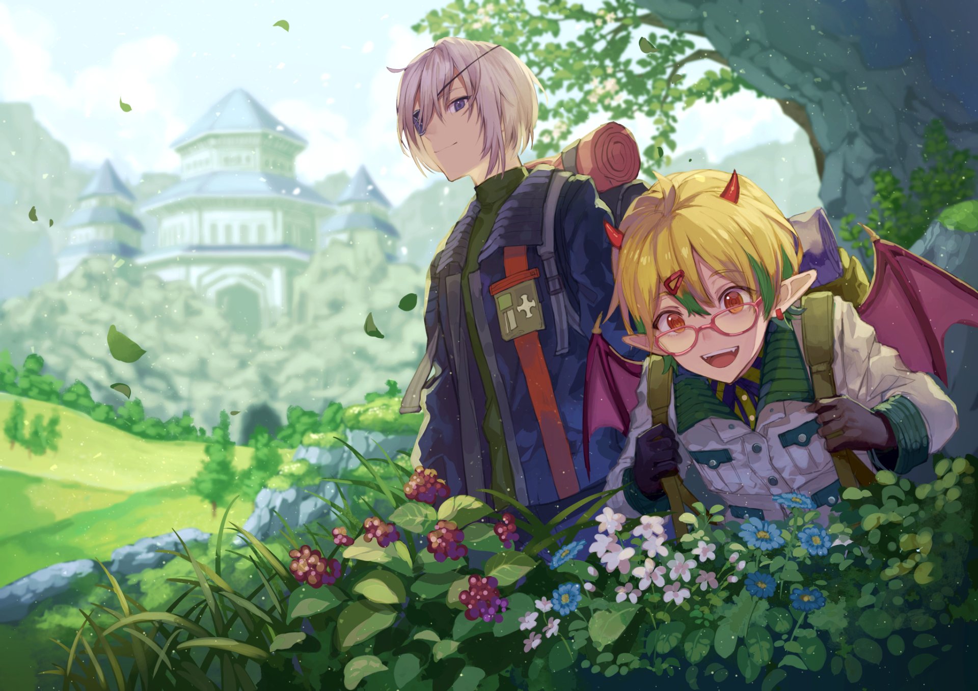 Download Glasses White Hair Demon Blonde Anime Original HD Wallpaper by 藤実なんな