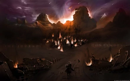 A dramatic HD wallpaper featuring Edward Elric from Fullmetal Alchemist, set against a backdrop of fiery destruction and ominous clouds, capturing an epic moment in the anime.