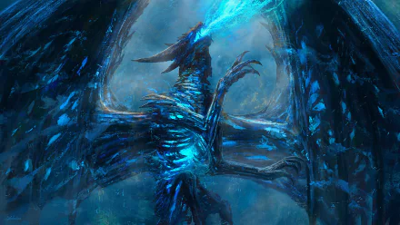 HD desktop wallpaper of Sindragosa from World of Warcraft: Wrath of the Lich King, featuring the icy dragon in a dynamic, mystical pose.