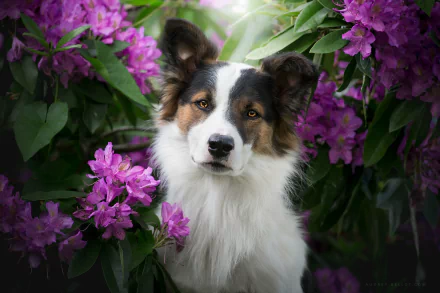  Australian Shepherd among the Flowers by Audrey Bellot