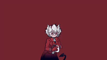 HD PC desktop wallpaper of Beelzebub from the video game Helltaker, featuring the character in a red outfit against a matching deep red background.