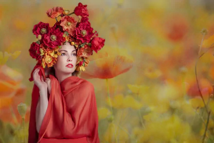 headdress lipstick flower woman model HD Desktop Wallpaper | Background Image