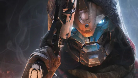 HD desktop wallpaper featuring Cayde-6 from Destiny 2 video game, showcasing a close-up of Cayde-6 with bright blue eyes and detailed armor.