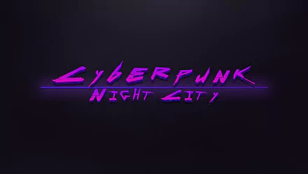 HD desktop wallpaper featuring the Cyberpunk 2077 logo with neon purple text Cyberpunk Night City on a dark background.