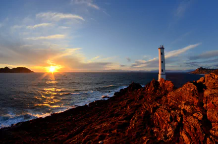 galicia Spain sunset sea man made lighthouse HD Desktop Wallpaper | Background Image