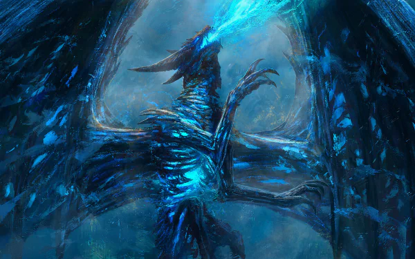 HD desktop wallpaper of Sindragosa from World of Warcraft: Wrath of the Lich King, featuring the icy dragon in a dynamic, mystical pose.