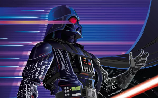 HD wallpaper featuring Darth Vader from Star Wars, set against a dynamic blue and purple background with light streaks.