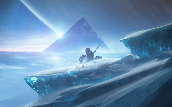 4K Ultra HD Destiny 2: Beyond Light desktop wallpaper featuring a mysterious pyramid and a lone figure amid icy, futuristic landscapes from the video game Destiny 2.