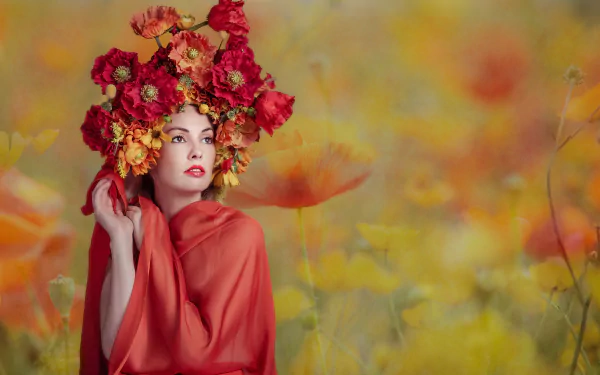 headdress lipstick flower woman model HD Desktop Wallpaper | Background Image