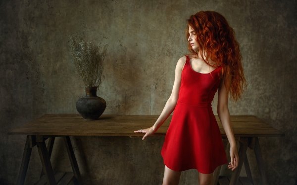 Women Mood Model Redhead Red Dress HD Wallpaper | Background Image