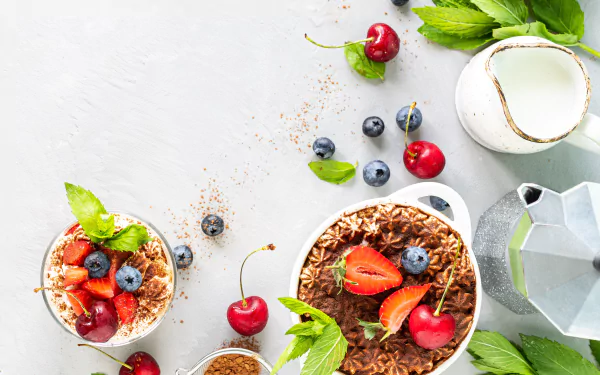 blueberry cherry fruit still life tiramisu strawberry berry food dessert HD Desktop Wallpaper | Background Image