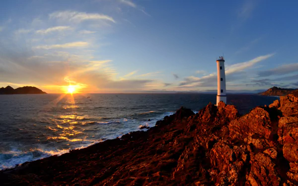 galicia Spain sunset sea man made lighthouse HD Desktop Wallpaper | Background Image