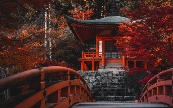 Kyoto Japan temple bridge religious Daigo-ji HD Desktop Wallpaper | Background Image