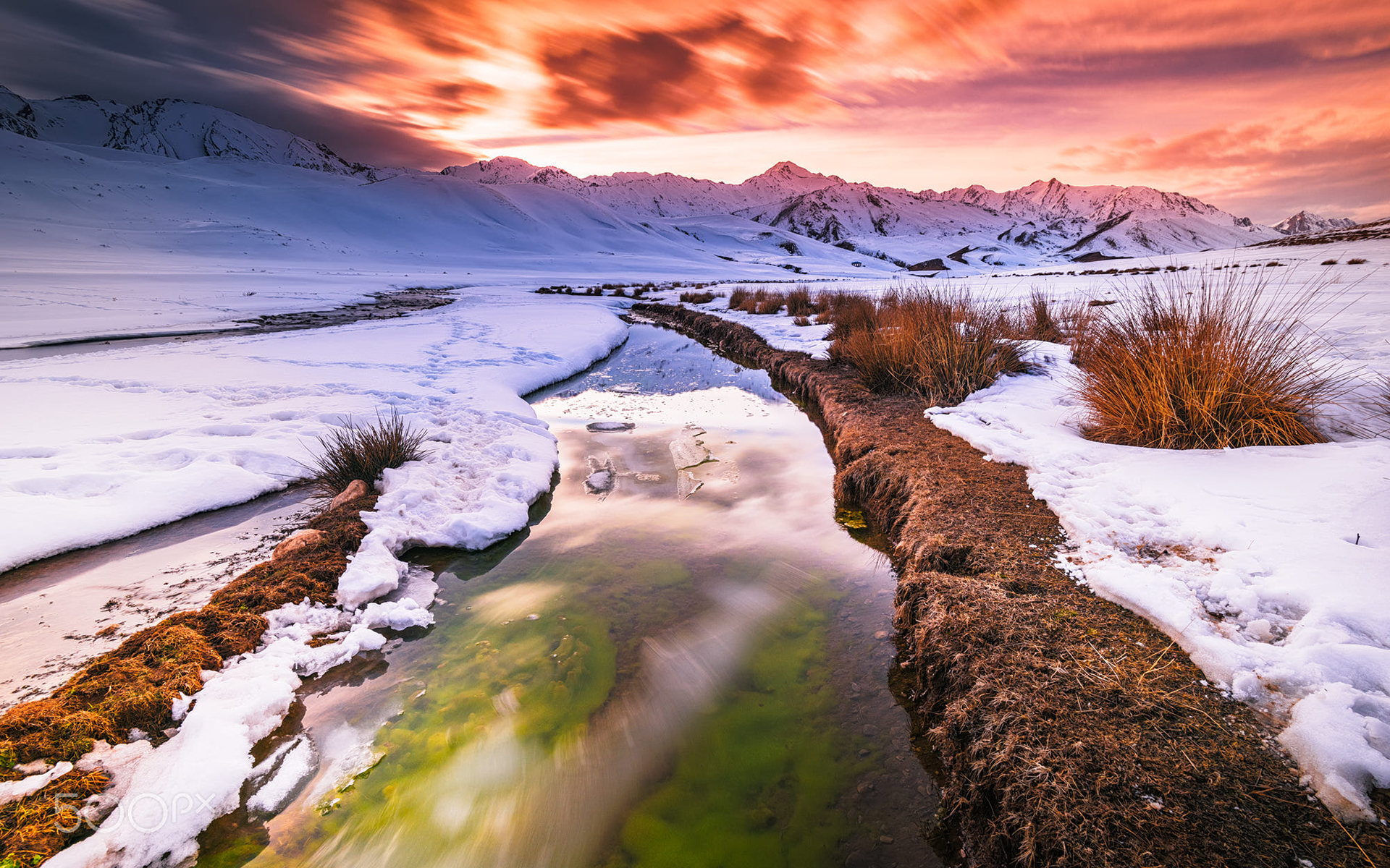 Download Snow Mountain Sunset Nature Winter HD Wallpaper