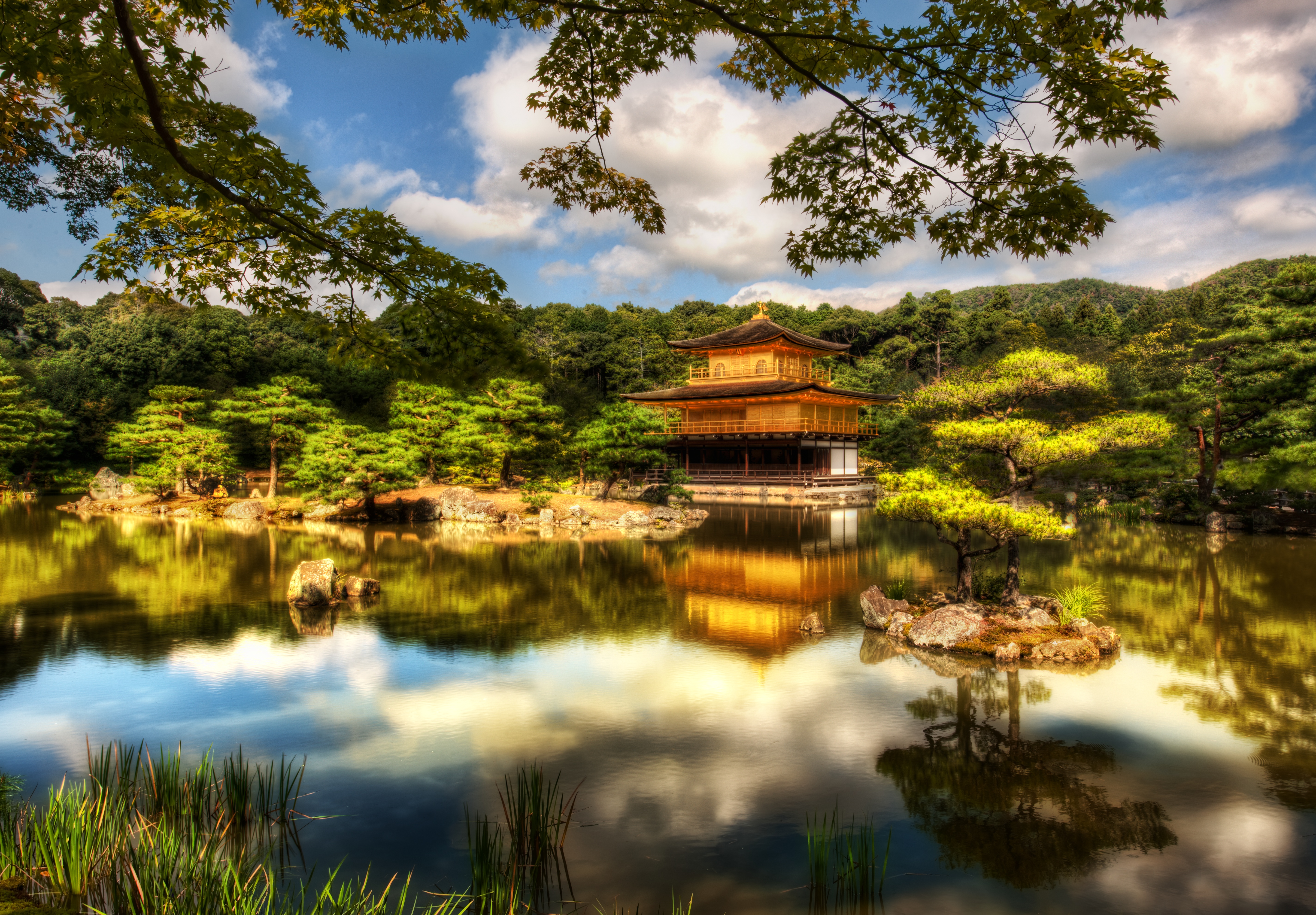 Golden Pavilion at Kinkaku-ji Temple in Kyoto, Japan, with stunning detail and vibrant colors