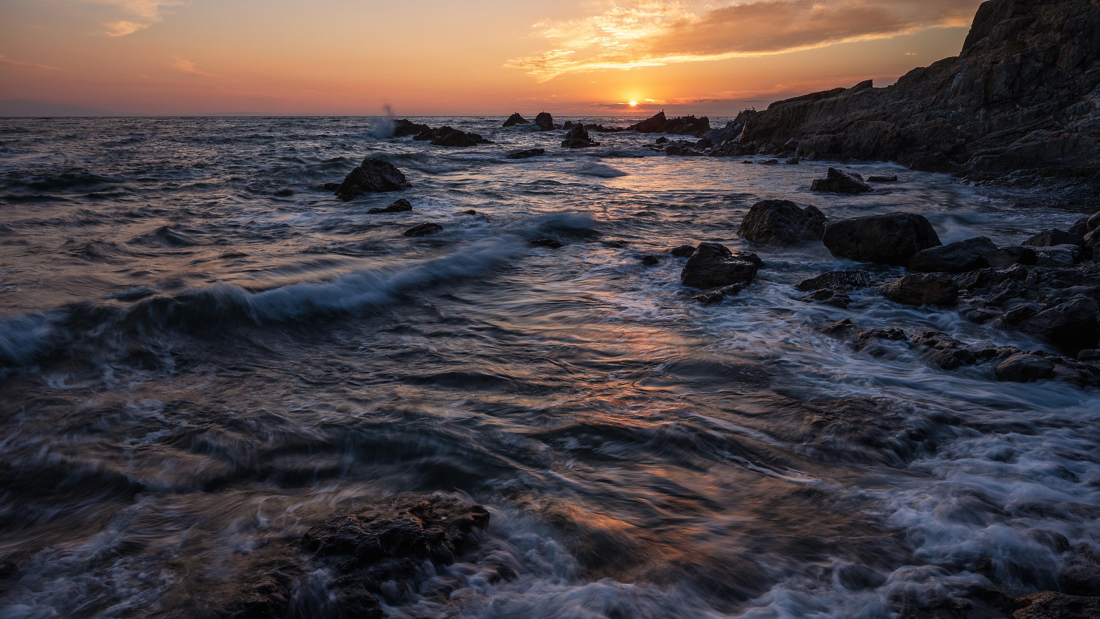 Download Sunset Wave Sea Nature Seascape 4k Ultra HD Wallpaper