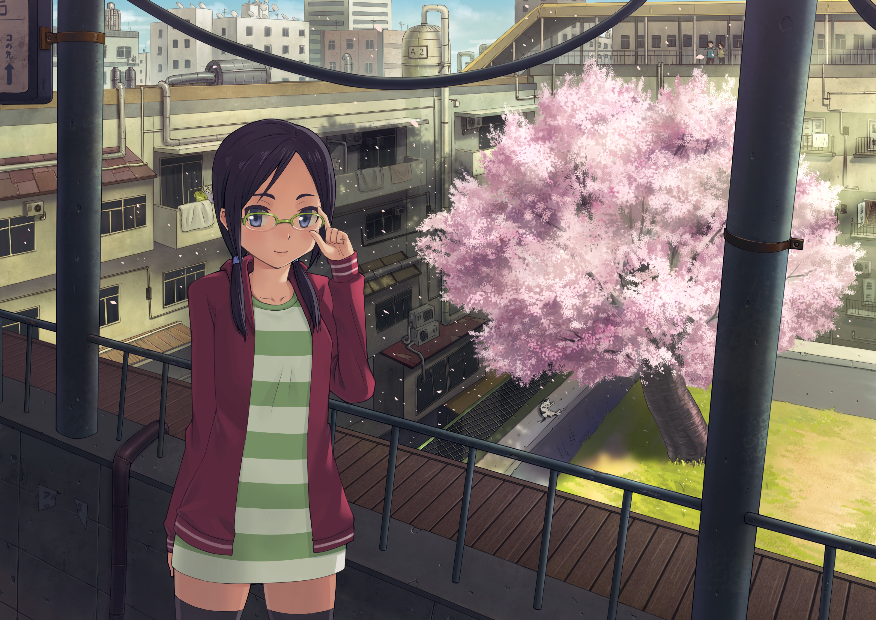 Anime girl with desktop wallpaper background.