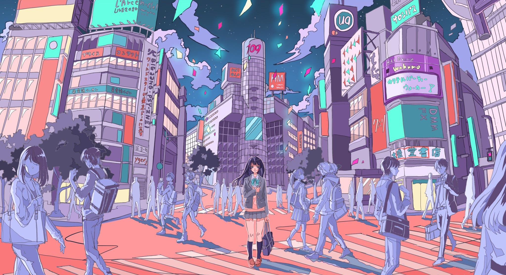 Download City People Anime Original HD Wallpaper by いちご飴