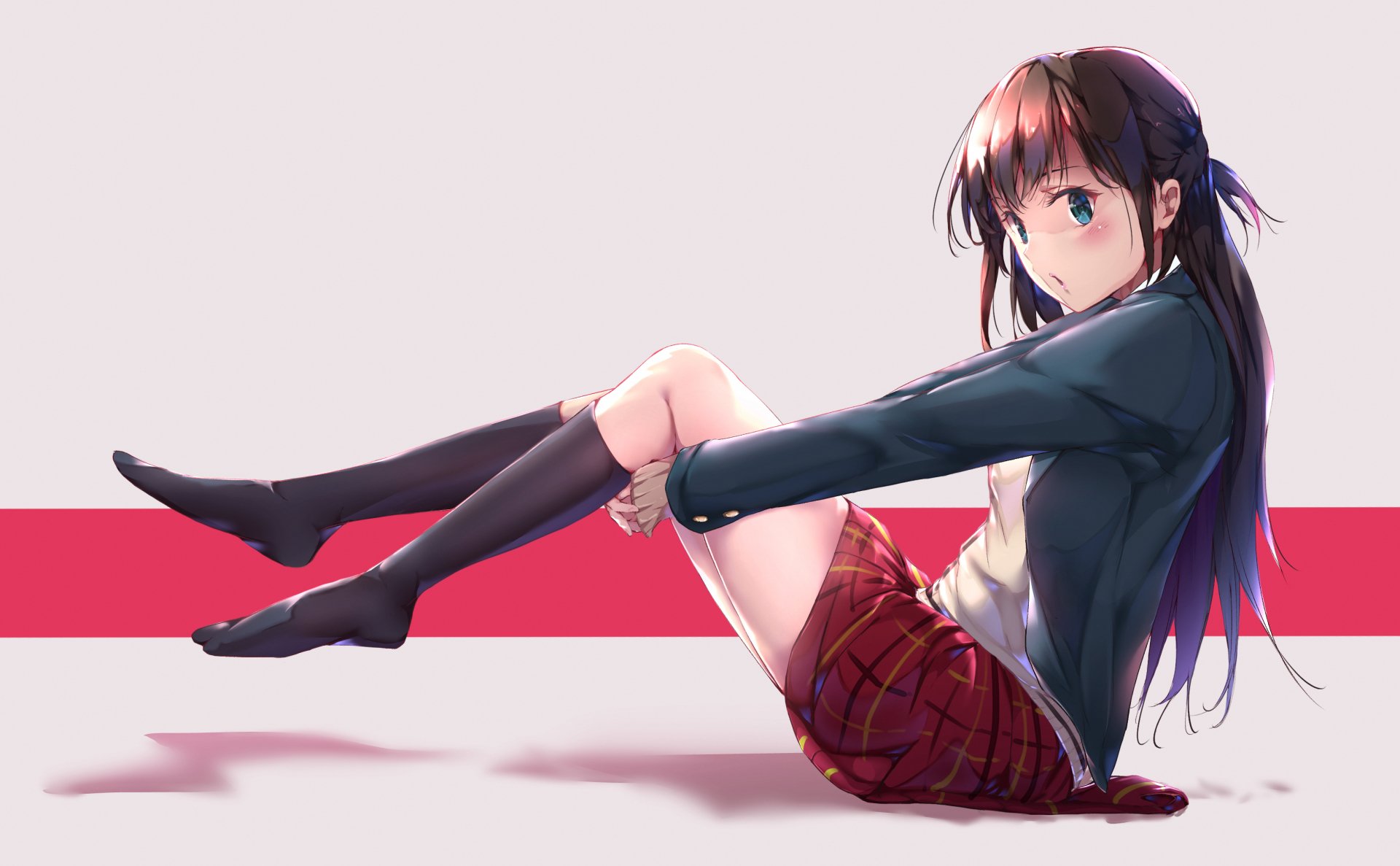 Chizuru Ichinose from Rent-A-Girlfriend anime, wearing a school uniform with long brown hair, featured in a HD PC desktop wallpaper and background.