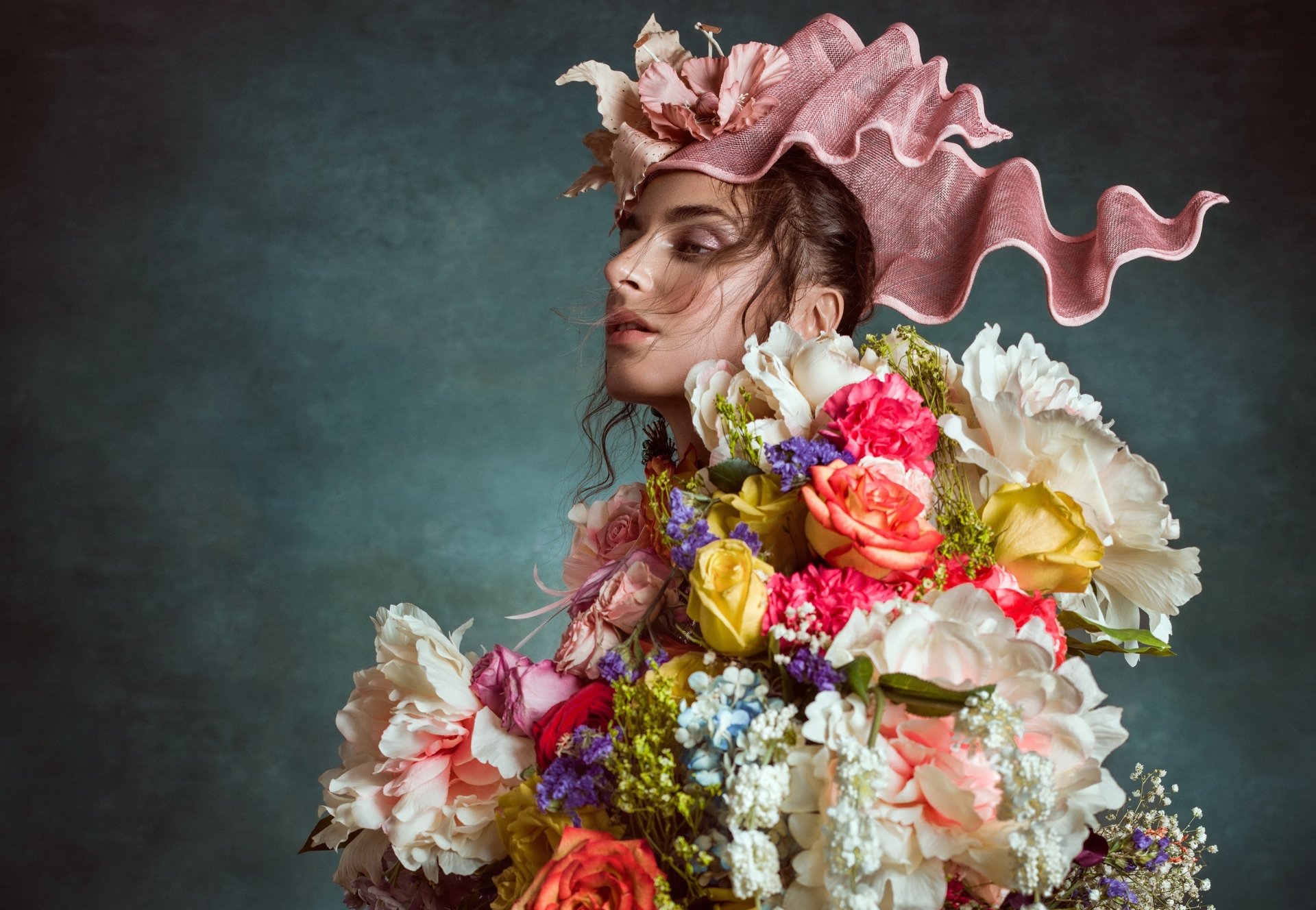Download Profile Flower Woman Model HD Wallpaper by Riga Elina