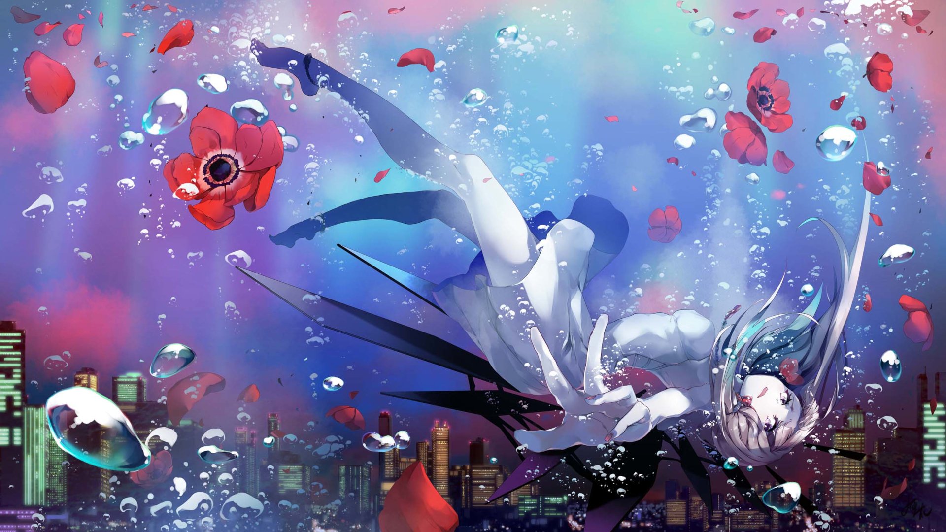 Download Underwater Anime Original HD Wallpaper by 煙花