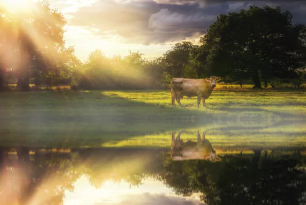 pasture reflection Animal cow HD Desktop Wallpaper | Background Image