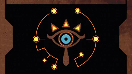 Sheikah Eye symbol from the video game The Legend of Zelda: Breath of the Wild, glowing blue and orange on a black field — HD PC desktop wallpaper/background.