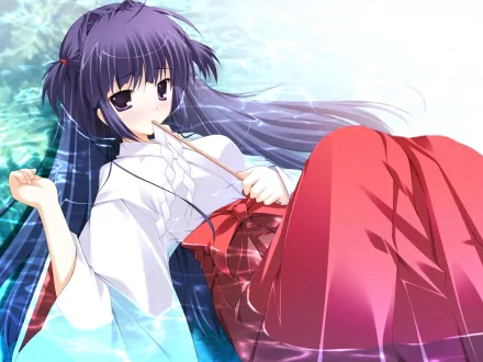 purple eyes purple hair Anime Looking Up at the Half-Moon HD Desktop Wallpaper | Background Image