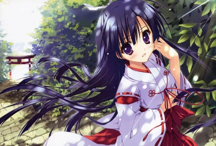 purple eyes purple hair Anime Looking Up at the Half-Moon HD Desktop Wallpaper | Background Image