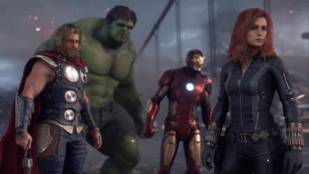 Hulk Thor Iron Man Black Widow video game Marvel's Avengers HD Desktop Wallpaper | Background Image