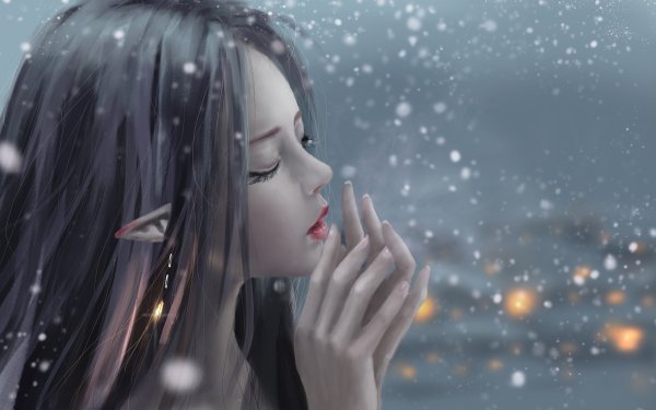 Fantasy Elf Pointed Ears Face Black Hair HD Wallpaper | Background Image