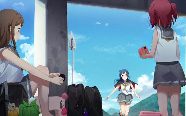 blue hair blonde red hair school uniform Hanamaru Kunikida Ruby Kurosawa Yoshiko Tsushima Anime Love Live! Sunshine!! HD Desktop Wallpaper | Background Image