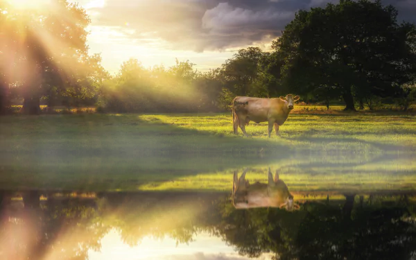 pasture reflection Animal cow HD Desktop Wallpaper | Background Image