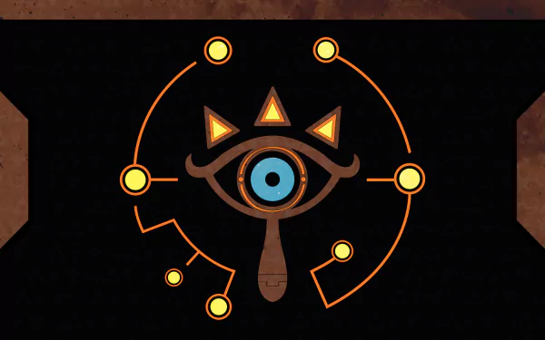 Sheikah Eye symbol from the video game The Legend of Zelda: Breath of the Wild, glowing blue and orange on a black field — HD PC desktop wallpaper/background.