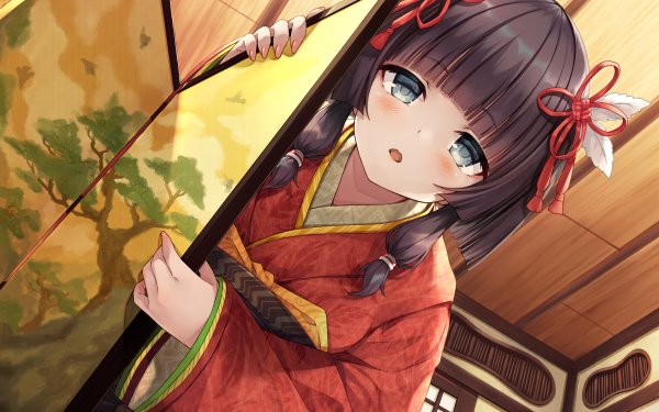 Anime Girl Brown Hair Kimono HD Wallpaper | Background Image