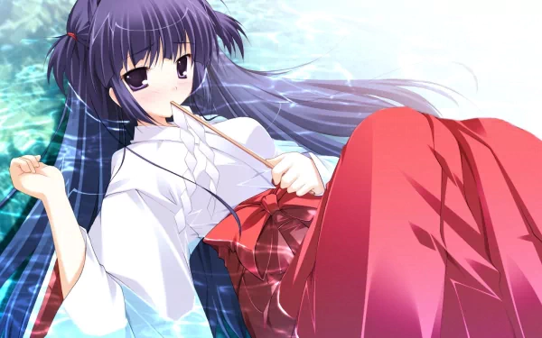 purple eyes purple hair Anime Looking Up at the Half-Moon HD Desktop Wallpaper | Background Image