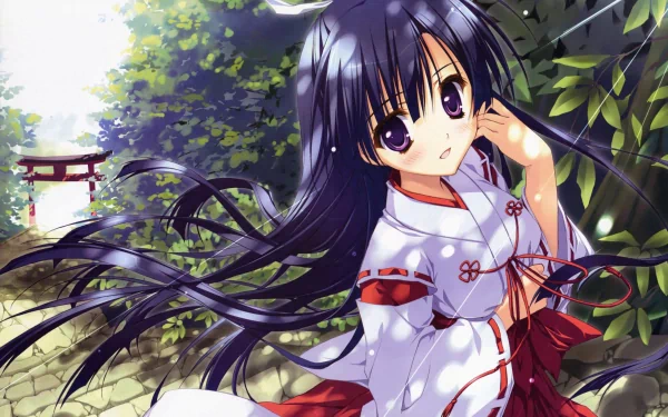 purple eyes purple hair Anime Looking Up at the Half-Moon HD Desktop Wallpaper | Background Image