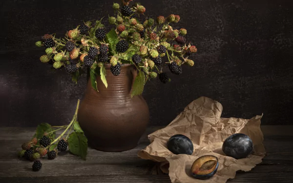 plum jug blackberry food still life HD Desktop Wallpaper | Background Image