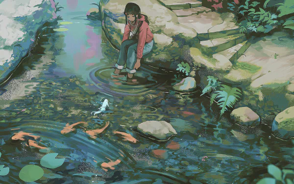 pond koi carp jeans artistic child HD Desktop Wallpaper | Background Image